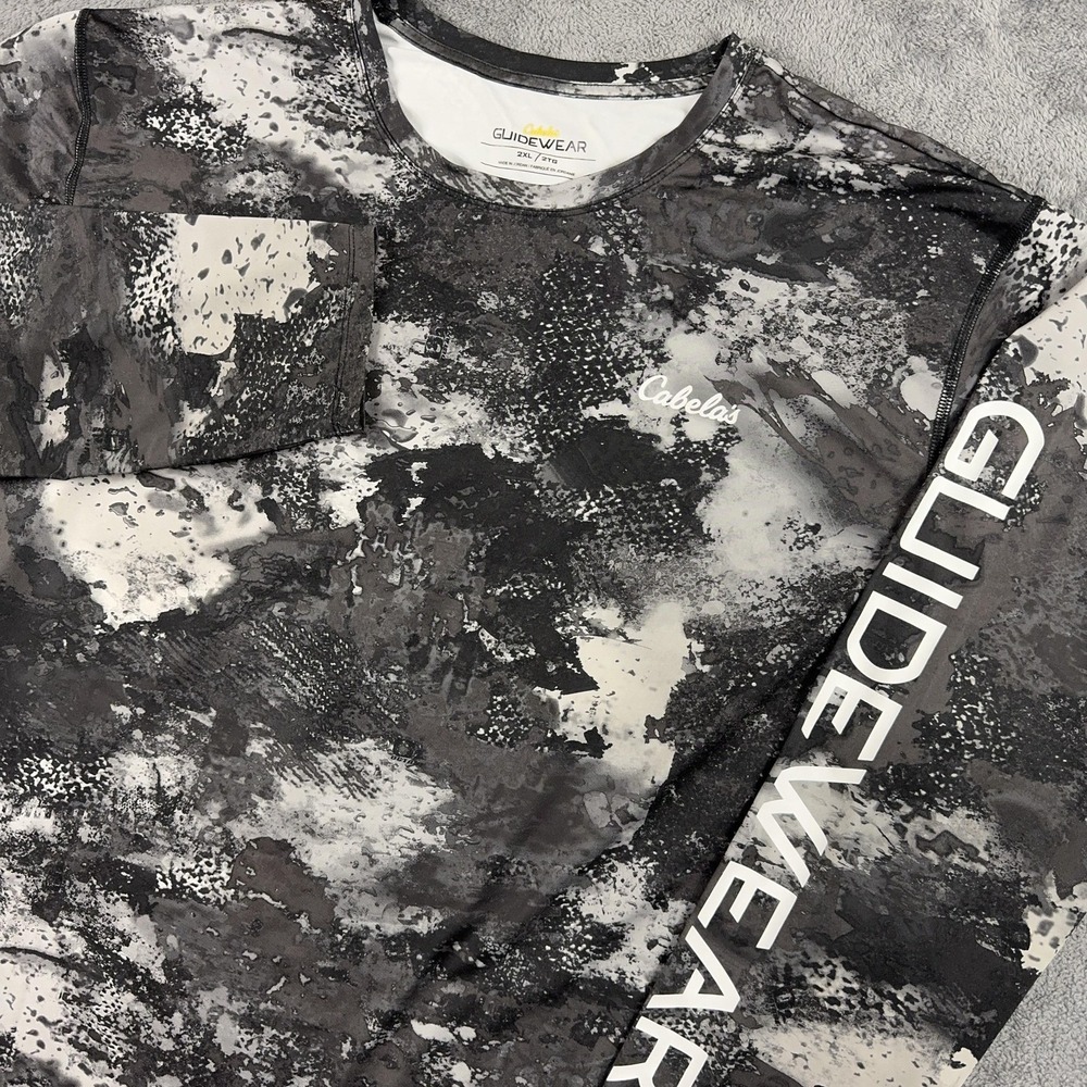 Cabela's Guidewear Shirt Mens 2XL Gray Camo Long Sleeve Performance Fishing